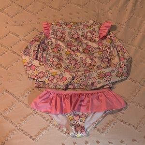 Cute Pink Hello Kitty Floral Swimsuit Set